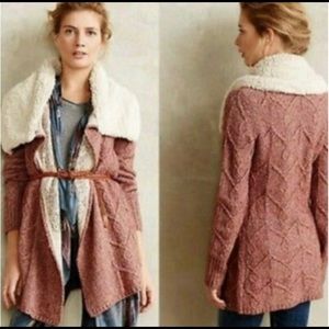 Sleeping on Snow Bondurant Cotton/Wool Blend Sherpa Collar Cardigan Size Small